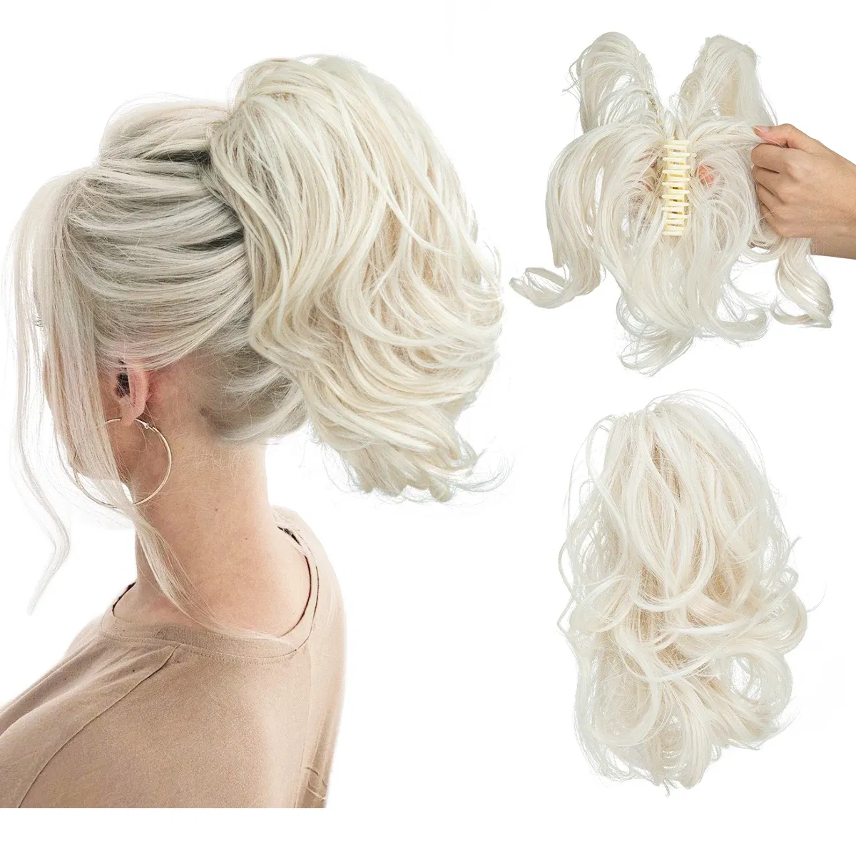 Color: T1B/4/30, Bulk Buy: 1pc - Synthetic Diy Claw Clip In Ponytail Hair Extensions Hairpiece Hair Bun Fake Black Blonde Natural Hair False Pigtail for Women