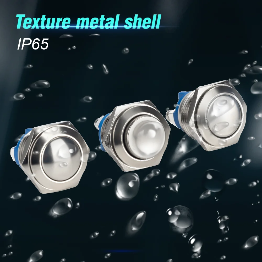Color: Blue - 16mm 1NO High Flat Head Waterproof Momentary Reset Metal Push Button Switch Screw Terminal Car Engine Doorbell PC Power Switch