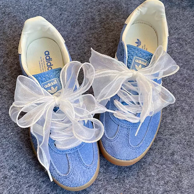 Color: Blue, Length: 140cm - 4cm Wide Festoon Fishtail Organza Shoelaces Wave Chiffen Fall Winer Bow Laces Beauty White Casual Sneaker DE Training Shoes Lace