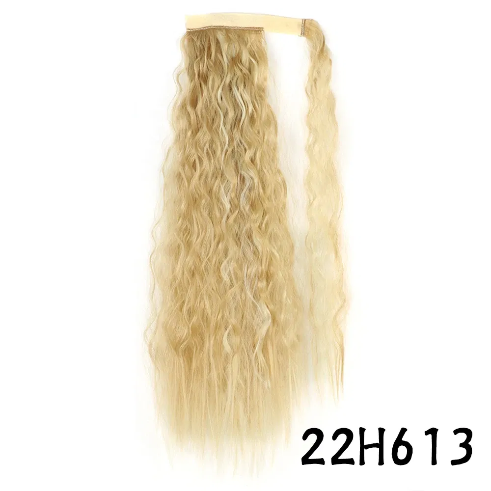 Color: P4/27, Stretched Length: 22inches - Synthetic Long Corn Wavy Ponytail Hairpiece Wrap on Hair Clip Ombre Brown Blonde Hair Extensions Pony Tail