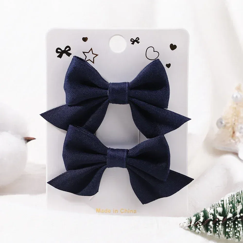 Color: GRAY - 2Pcs/Set Solid Color Kids Bows Hair Clips for Baby Girls Handmade Plaid Bowknot Hairpin Barrettes Photograph Hair Accessories