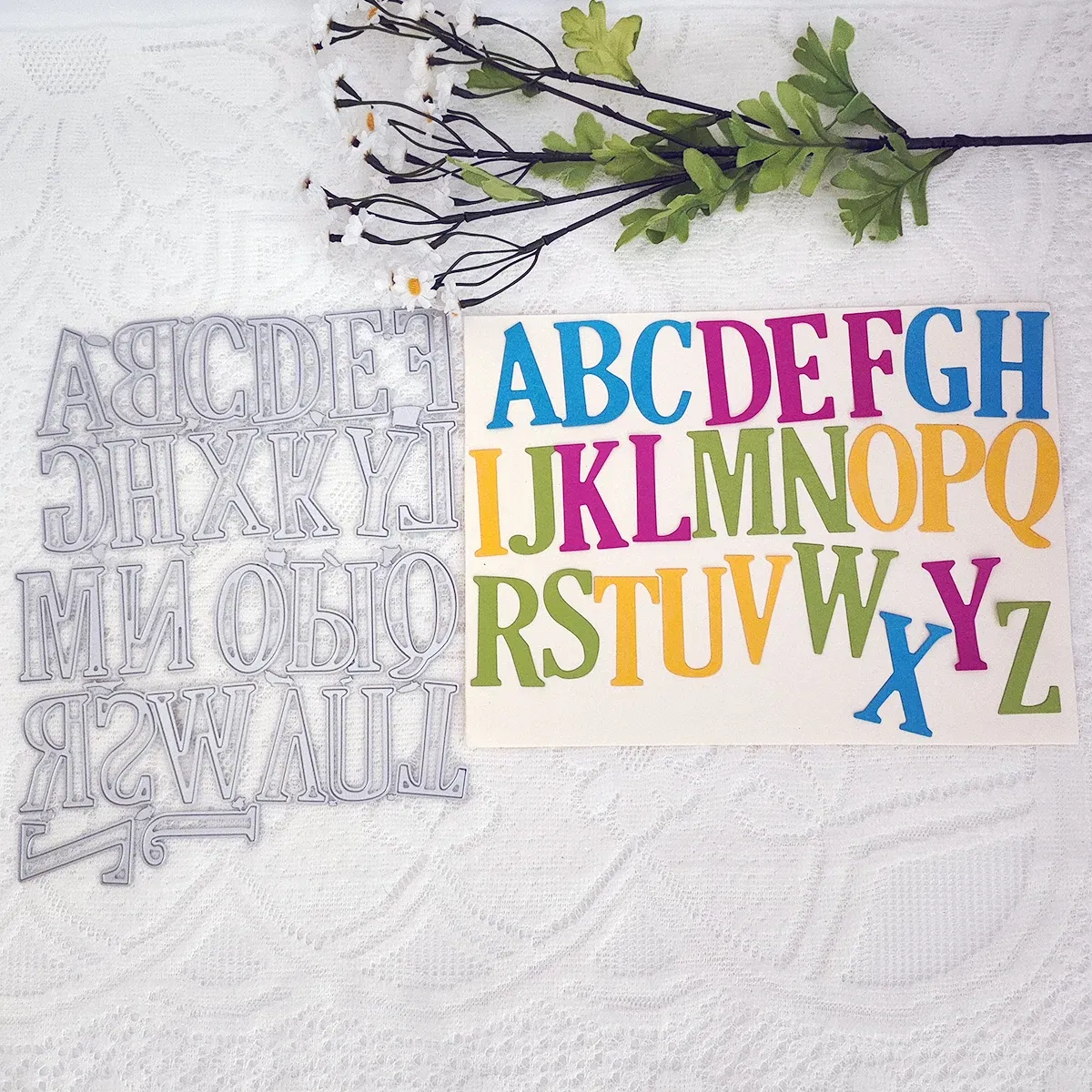Color: light green - Christmas Tree Happy Birthday Thank You 26 English Alphabet Metal Cutting Dies For DIY Scrapbooking Album Craft Cardmaking