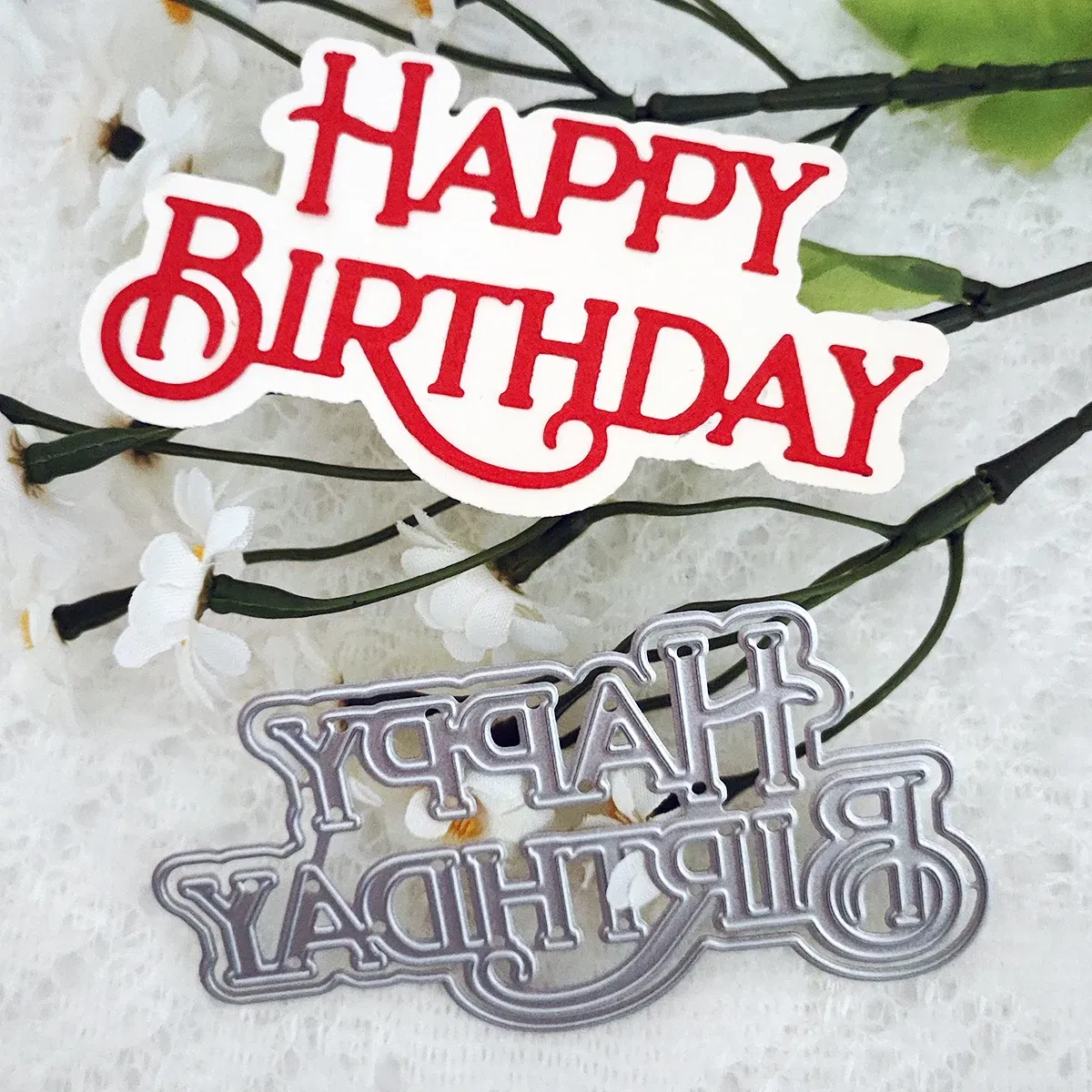Color: light green - Christmas Tree Happy Birthday Thank You 26 English Alphabet Metal Cutting Dies For DIY Scrapbooking Album Craft Cardmaking