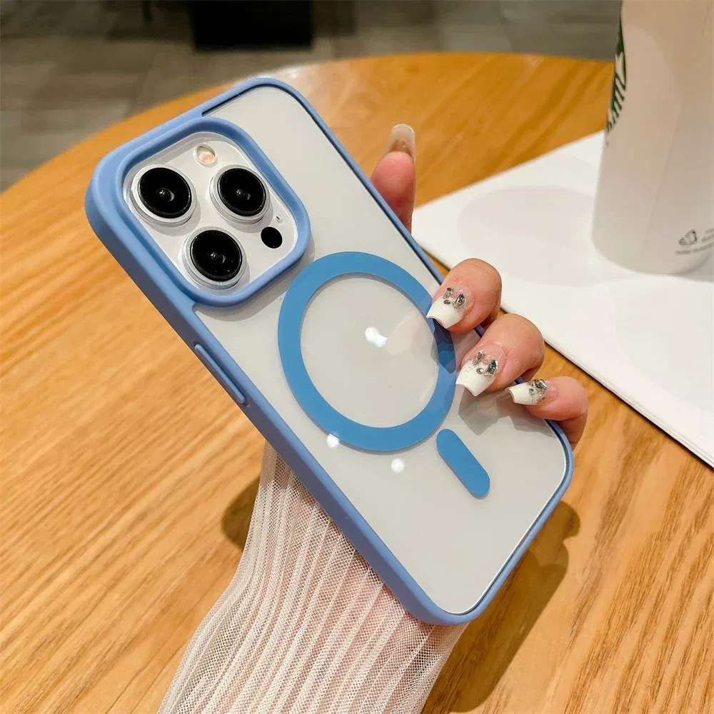 Color: LIGHT BLUE, Material: Other - Luxury Shockproof Magsafe Wireless Charge Case for iPhone 17 Air 16 15 14 Plus 13 12 Mini 11 Pro Max Clear Magnetic Bumper Cover