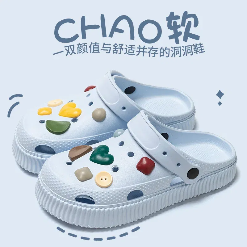Color: Straw, Shoe Size: 38-39 - Shoes hole shoes girls wear outside couple bag head women cool slippers