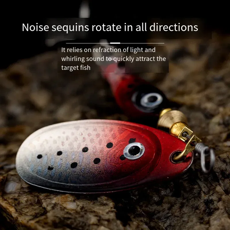 Color: Red - Rotating Metal Spinner Fishing Lures 9.1g 7cm Sequins Iscas Artificial Hard Baits Crap Bass Pike Treble Hook Tackle Accessories