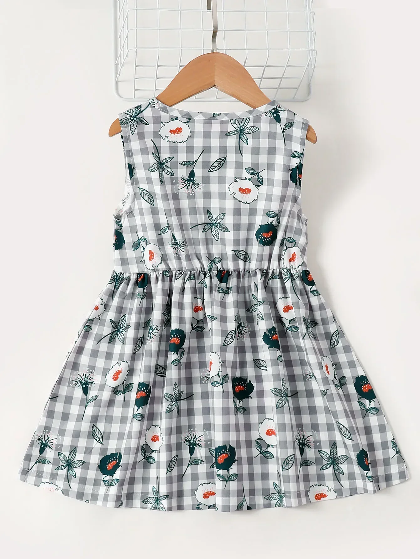 Color: Black, Kid Size: 28 - Kids Girl Princess Dress Flower print Checkered Style Lovely Bow Sleeveless Skirts Casual Daily Wear For Children Girl 1-6 Years
