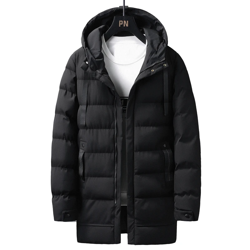 Color: black, Size: 6XL - 7xl Plus Size Padded Parkas Men Thick Warm Coats Solid Warm Cotton Long Coats Windbreaker Winter Outerwear 6xl Thermal Jacket