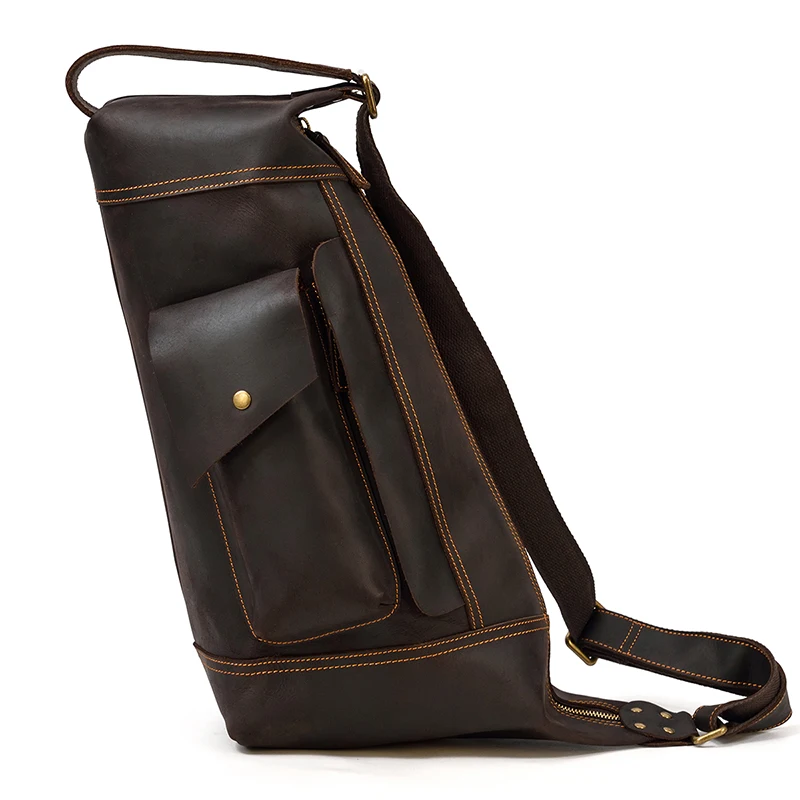 Color: Blue - 2025 New Style Men's Leather Chest Bag Retro Single Shoulder Crossbody Bag Multi-functional Shoulder Bag For Male Travel Bagpack