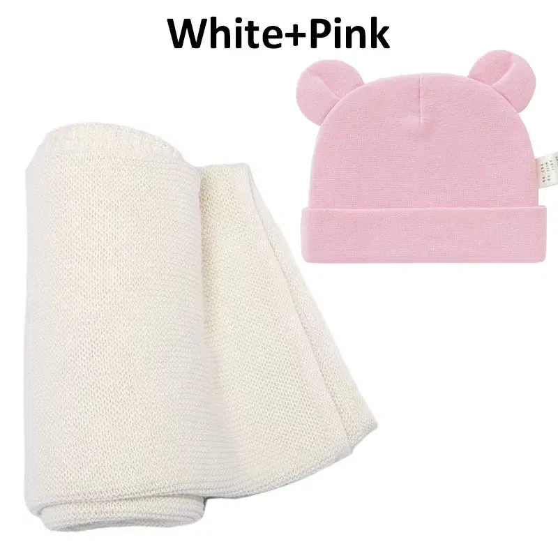 Color: Blue, Size: Option 1, Ships From: CN - Personalized Baby Name Newborn Cotton Beanie and Knitted Blanket Set Embroidered Name Covering and Cute Hat Gift Set