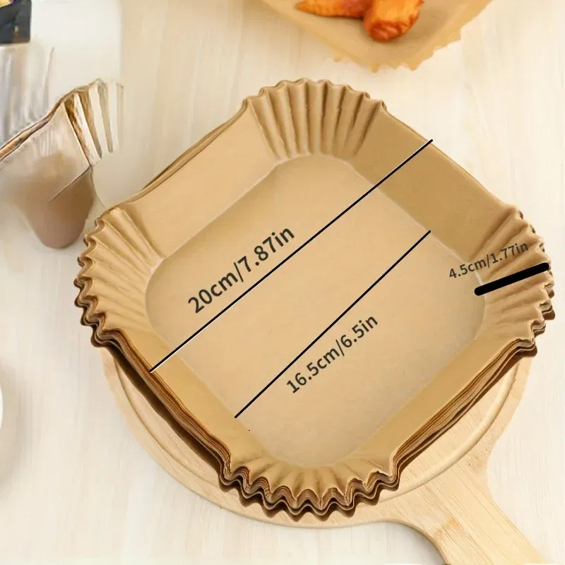 Color: army green - Air Fryer Paper Liners Disposable Oil-Proof Waterproof Baking Paper Round Square And Rectangle Parchment Kitchen Party Supplies
