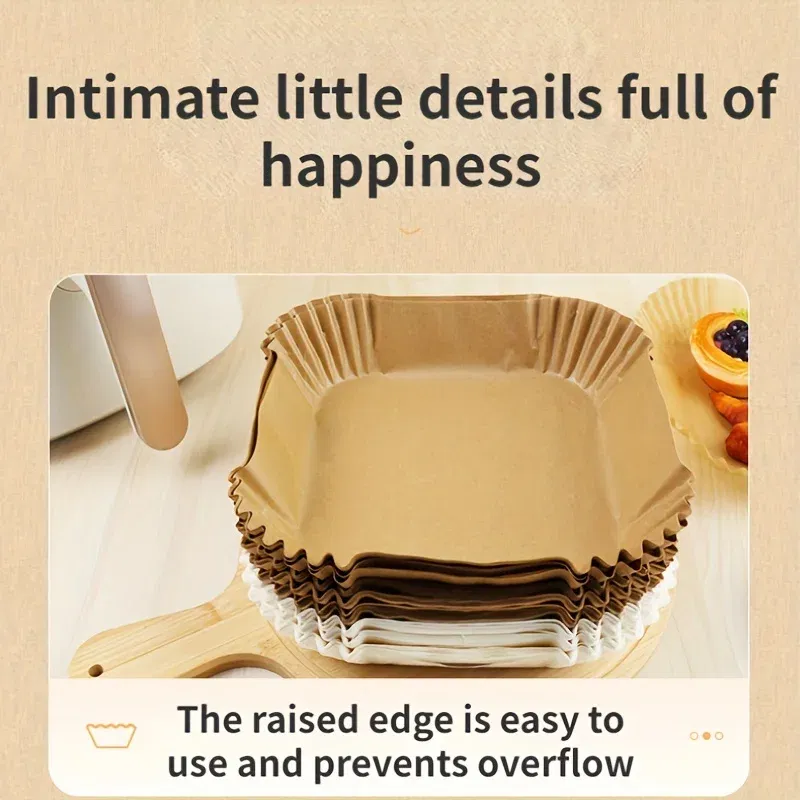 Color: army green - Air Fryer Paper Liners Disposable Oil-Proof Waterproof Baking Paper Round Square And Rectangle Parchment Kitchen Party Supplies