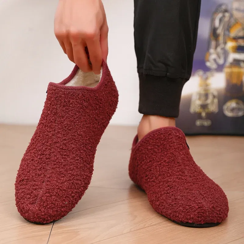 Color: Blue, Shoe Size: 44, Ships From: CHINA - Winter Fashion Men Slippers Plush Male Home Cotton Shoes Warm Anti-slip Men's Casual Shoes Flexible Solid Flats 39-47 Slip On