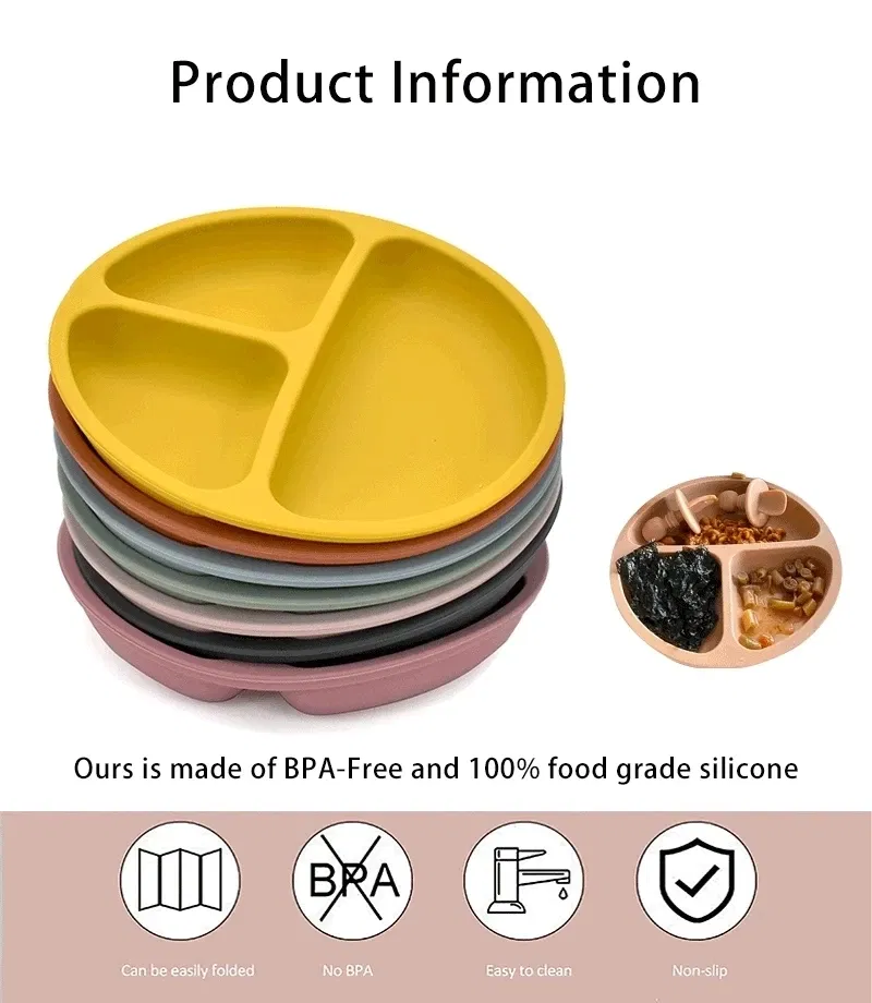 Color: green - 9Colors Baby Plate Set Food Grade Silicone Dishes BPA-Free Tableware Kids Feeding Bowls Kids Learning Dishes Tray Dropshiping