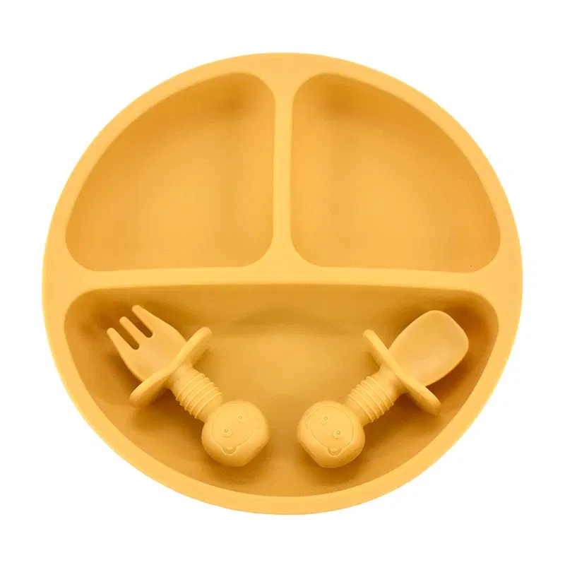 Color: green - 9Colors Baby Plate Set Food Grade Silicone Dishes BPA-Free Tableware Kids Feeding Bowls Kids Learning Dishes Tray Dropshiping