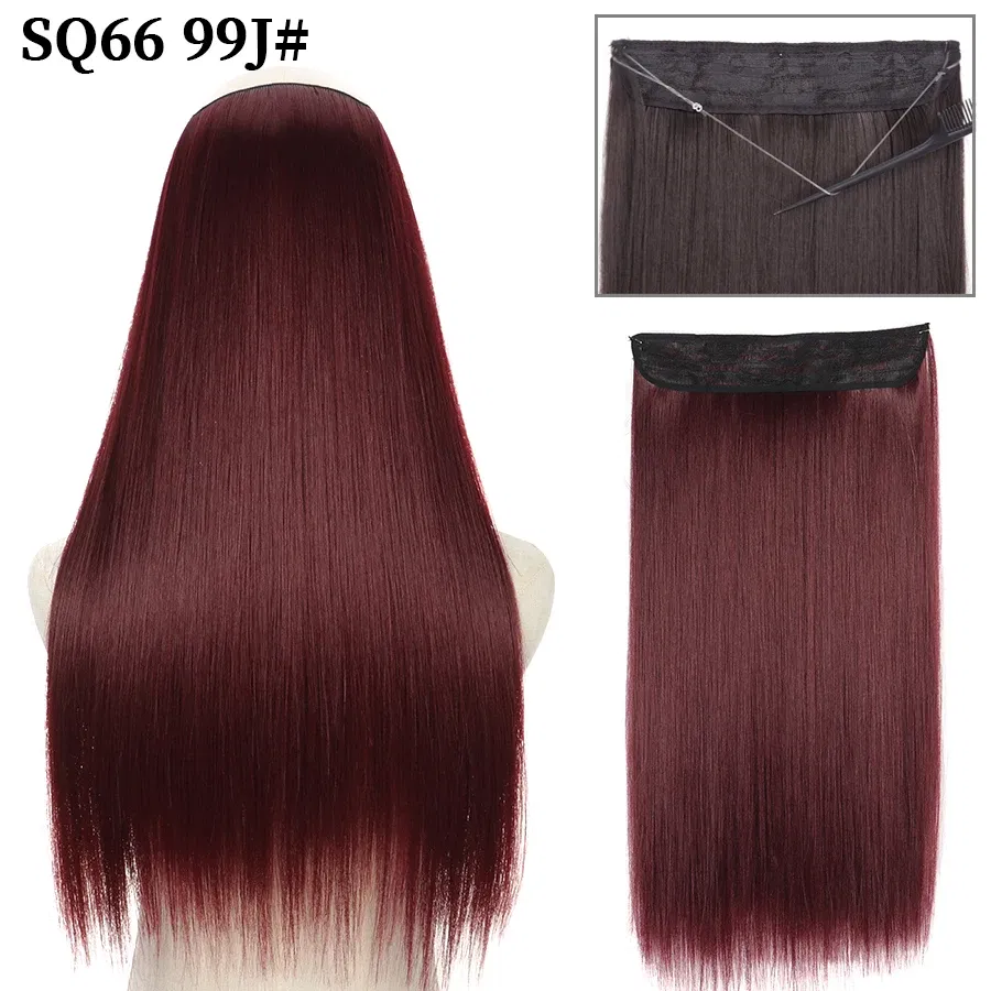 Color: #14, Stretched Length: 32inches, Ships From: CHINA - Synthetic Natural Wavy No Clip Fish Line Invisible Hair Extensions Mixed Color Blonde Black Artificial False Hair Piece ForWomen