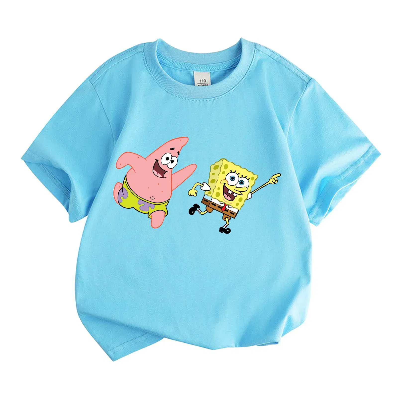 Color: Rose Red, Kid Size: 7T - Mr. Krabs Squidward Sandy Spongebob T-shirt 100%Cotton Children Round Neck Short-sleeved Boys Girls Fashion Kids Clothes