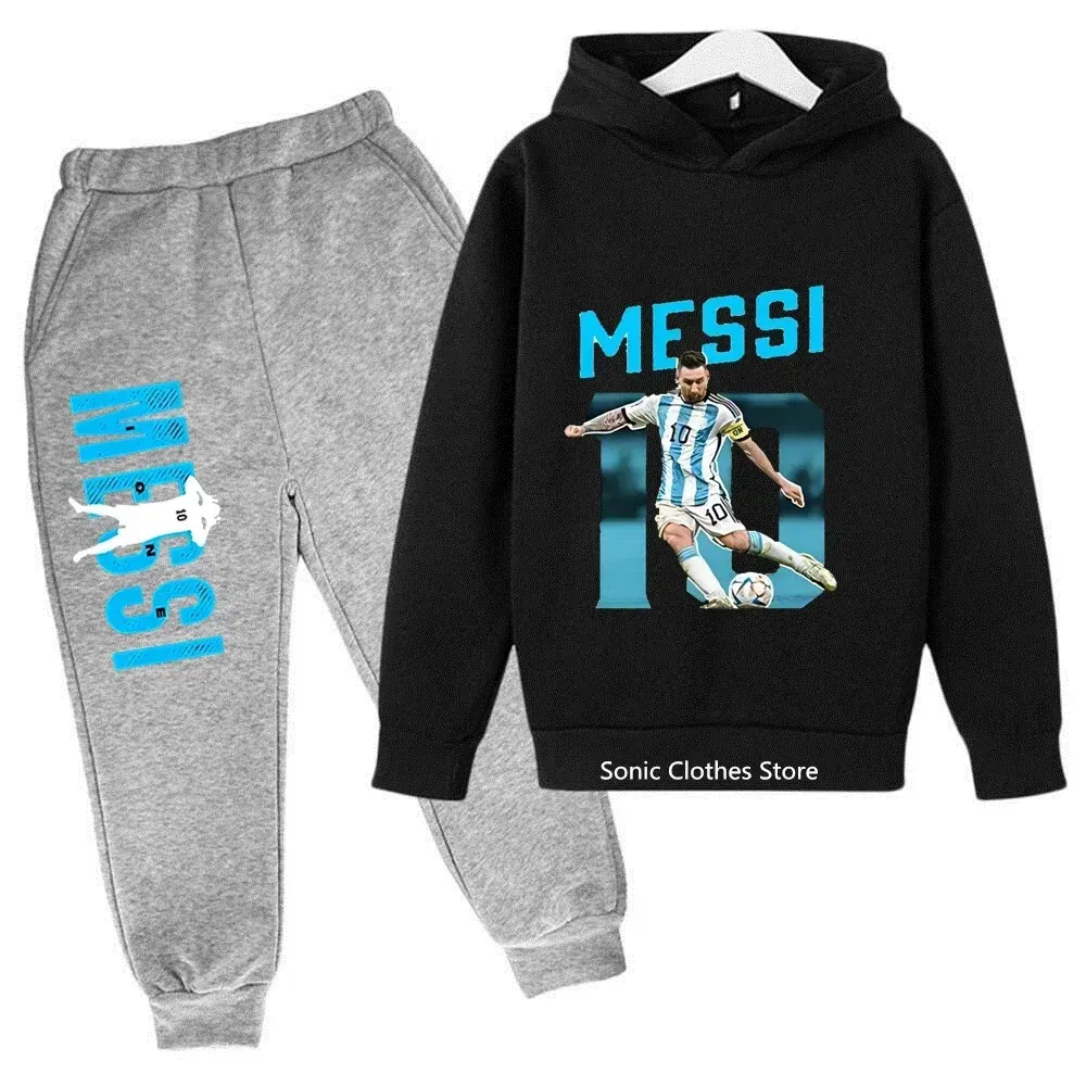Color: Dark Grey, Kid Size: 6 - messi avatar printed children's clothing children's autumn and winter hoodies pants 2-piece casual boys and girls suits