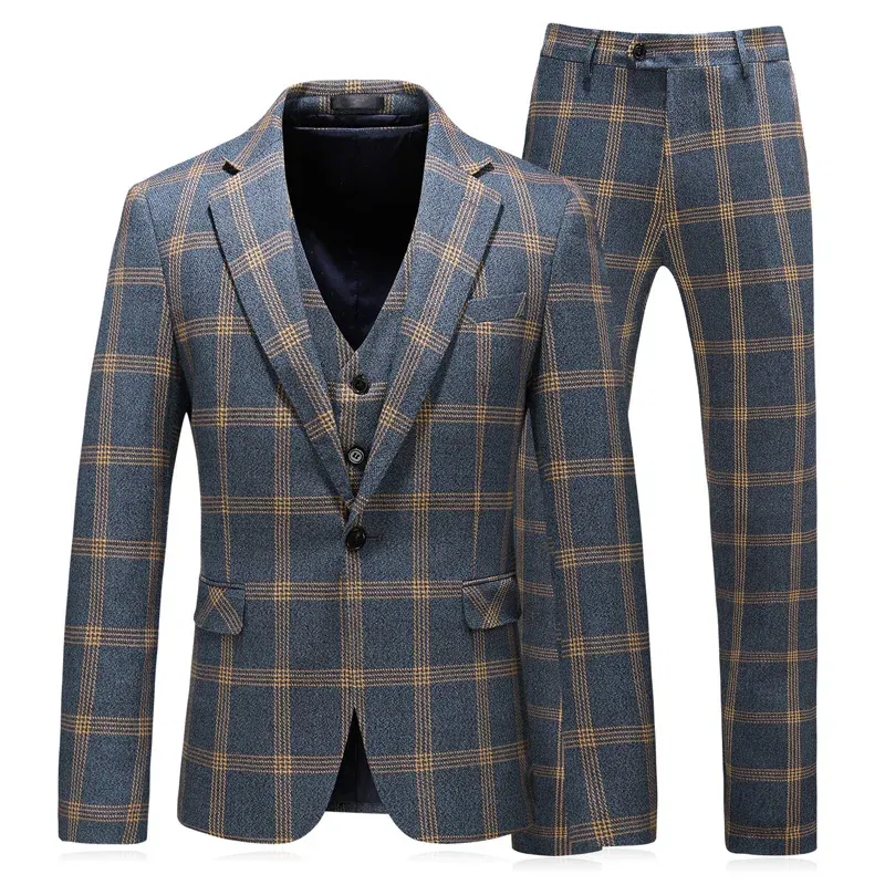 Color: Brown, Size: XXL - High-End Three-Piece Men's Wedding Suit with Vest And Trousers Fashion Business Casual Groom's Dress All-In-One