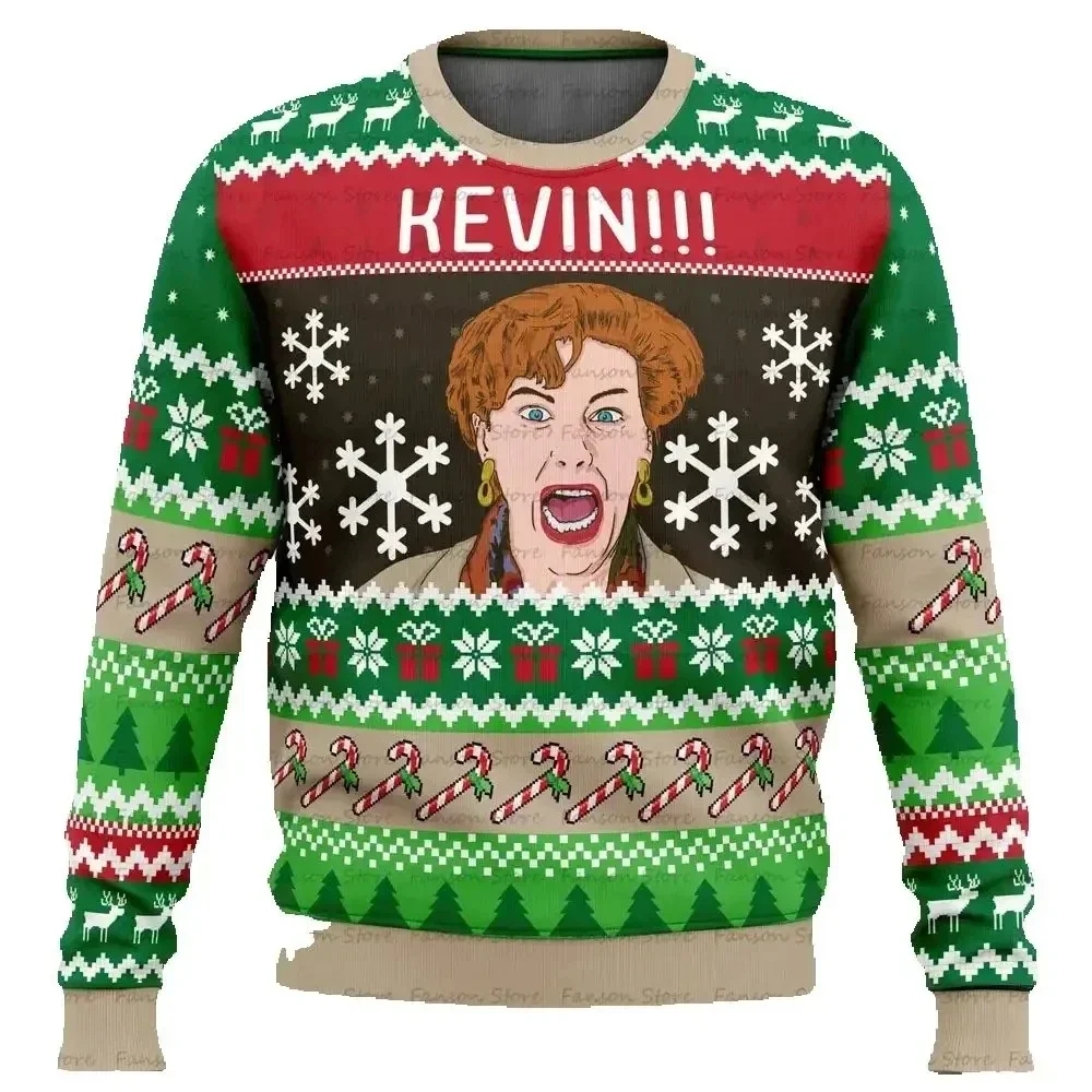 Color: Brown, Size: L, Ships From: CHINA - Merry Christmas alone at home Ugly Christmas sweater cartoon animation Men's pullover 2026 fashionable couple shirts Sweatshirt