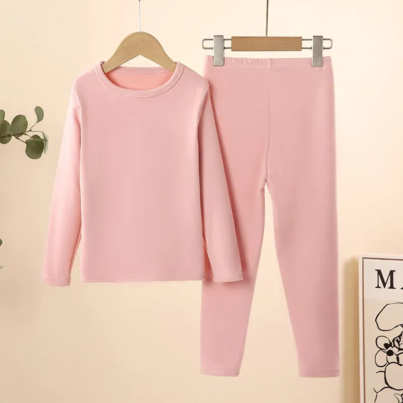 Color: Pink, Kid Size: 13 - 2-Piece Children's Thermal Underwear Suit boys' Autumn Clothes And Trousers Padded Cotton Sweater Girls' Casual Joker Home Cloth
