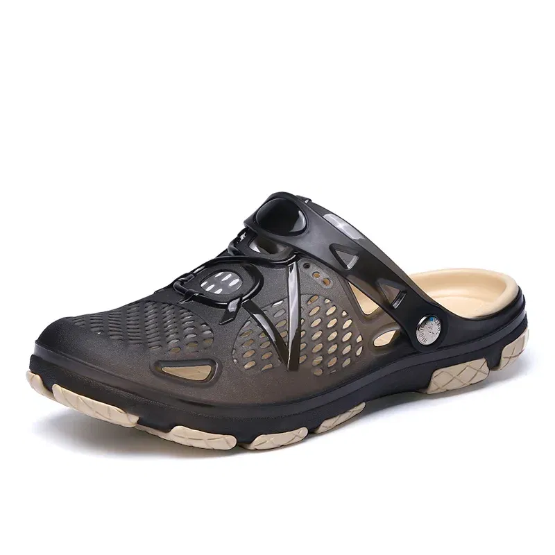Color: black, Shoe Size: 45 - MAEDEF Fashion Men Slippers Summer Waterproof Beach Slippers Hot Sale Casual House Bathroom Slides Non Slip Outdoor Men's Shoes