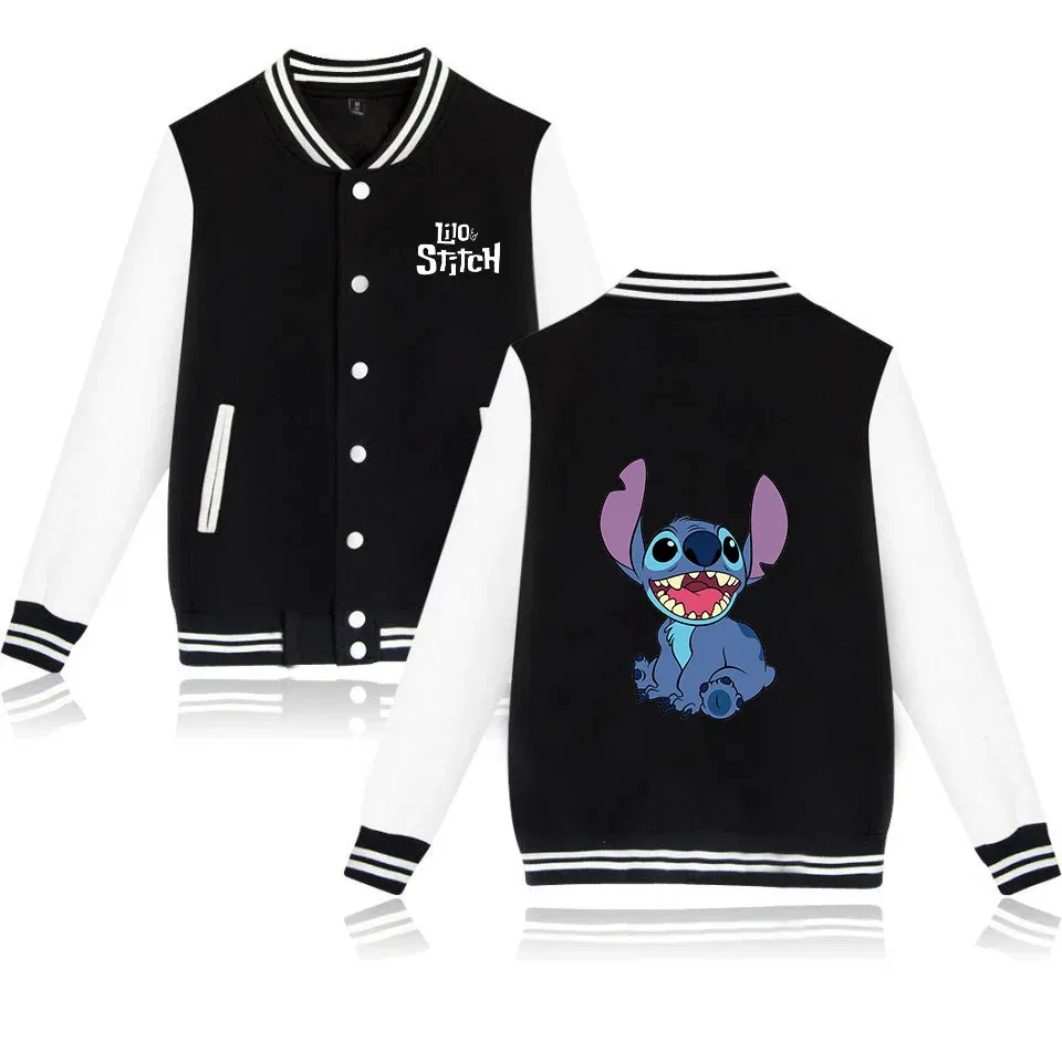 Color: army green, Size: 7XL - Lilo Stitch Baseball Jacket Men Women Hip Hop Harajuku Jackets Streetwear Kids Boys Girls Loose College Coats