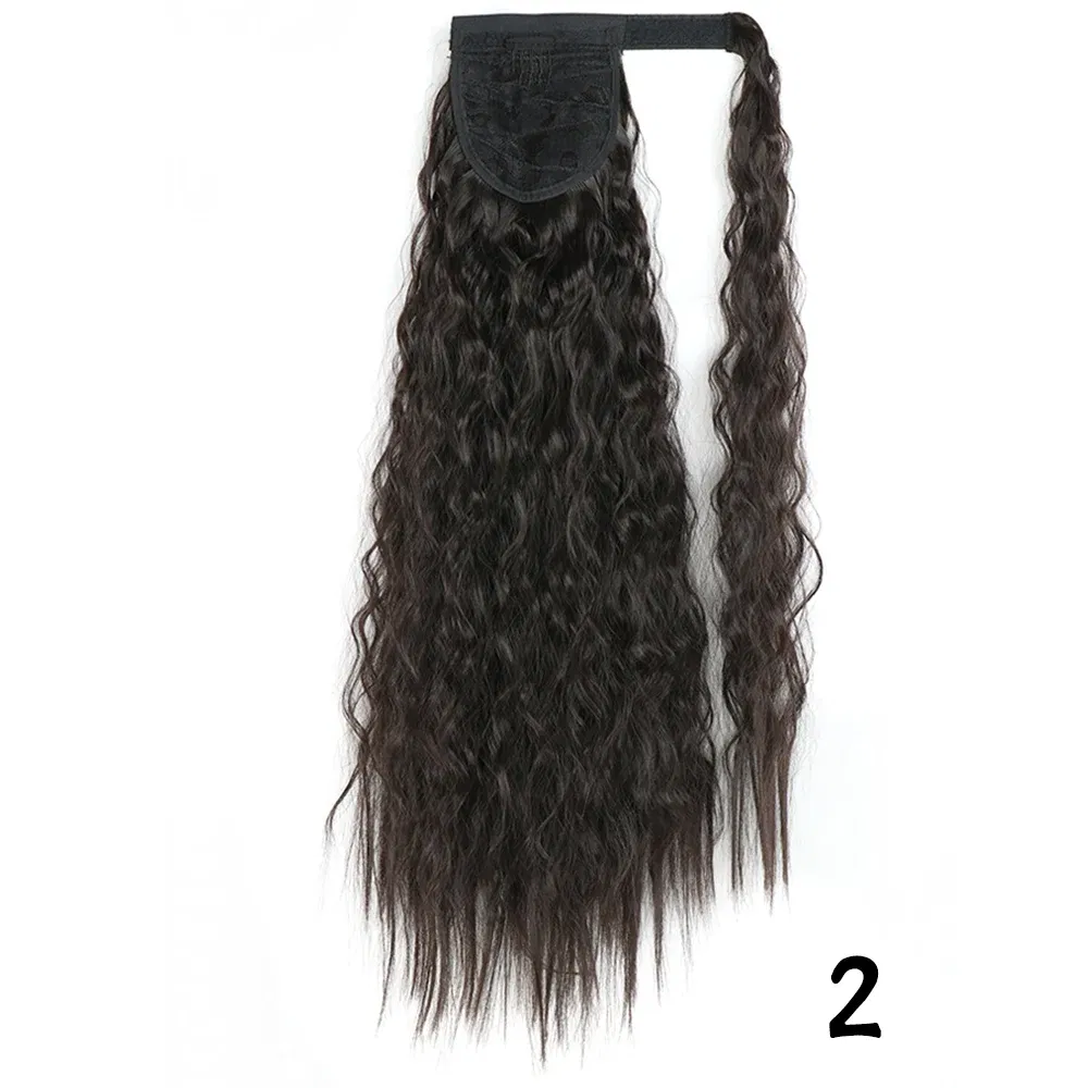 Color: 1B/30HL, Stretched Length: 22inches - Synthetic Long Corn Wavy Ponytail Hairpiece Wrap on Hair Clip Ombre Brown Blonde Hair Extensions Pony Tail