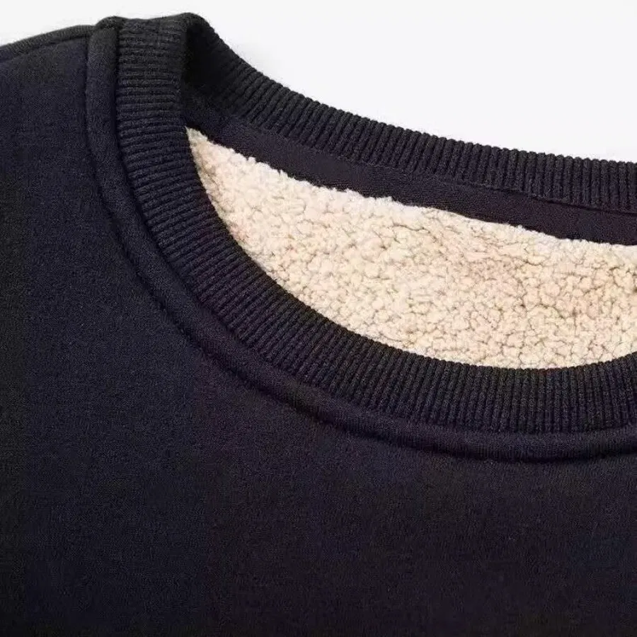 Color: Dark Grey, Size: 5XL - Winter Men Fleece Sweatshirts Keep Warm Underwear Casual Solid Color Pullover Lambswool O-neck Thickened Thermal Underwear Tops