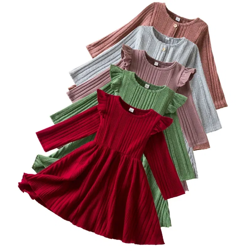 Color: Gold, Kid Size: 9 - Autumn and Winter Girls Knitted Sweater Dress Solid Color Soft Long Sleeve Dress Children Christmas Costume Birthday Casual Wear