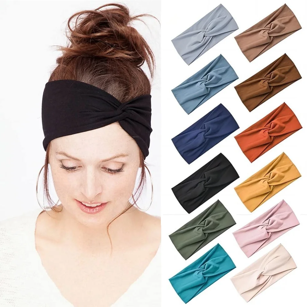 Color: Apricot, Ships From: CHINA - Pilates Elastic Hair Bands Yoga Headband Running Cycling Sweatband Turban Makeup Hair Hoop Makeup Headwrap Women