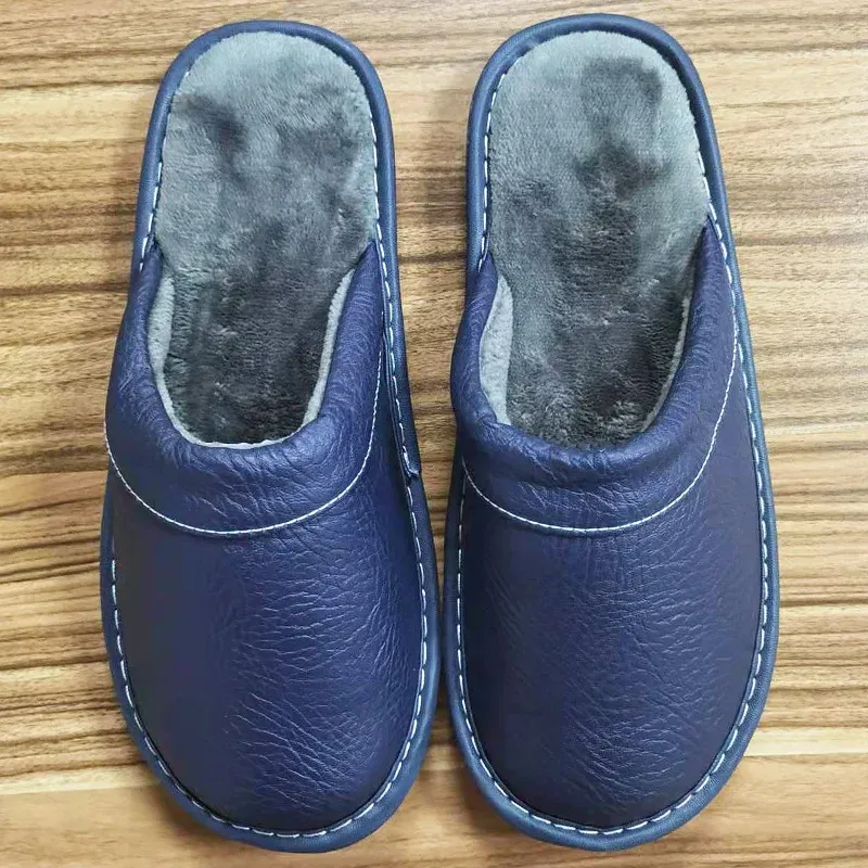 Color: Pink, Shoe Size: 5 - Mens Bedroom Leather Slippers Unisex Black Home Shoes Big Size 47 48 Man's Slippers Indoor Comfy Males Slides Family Flats Shoes