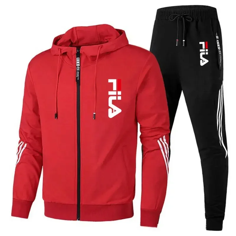 Color: Pink, Size: XXL, Ships From: CHINA - Men's spring and Fall outdoor zipper jacket + sweatpants jogging set Casual basketball fitness two-piece set