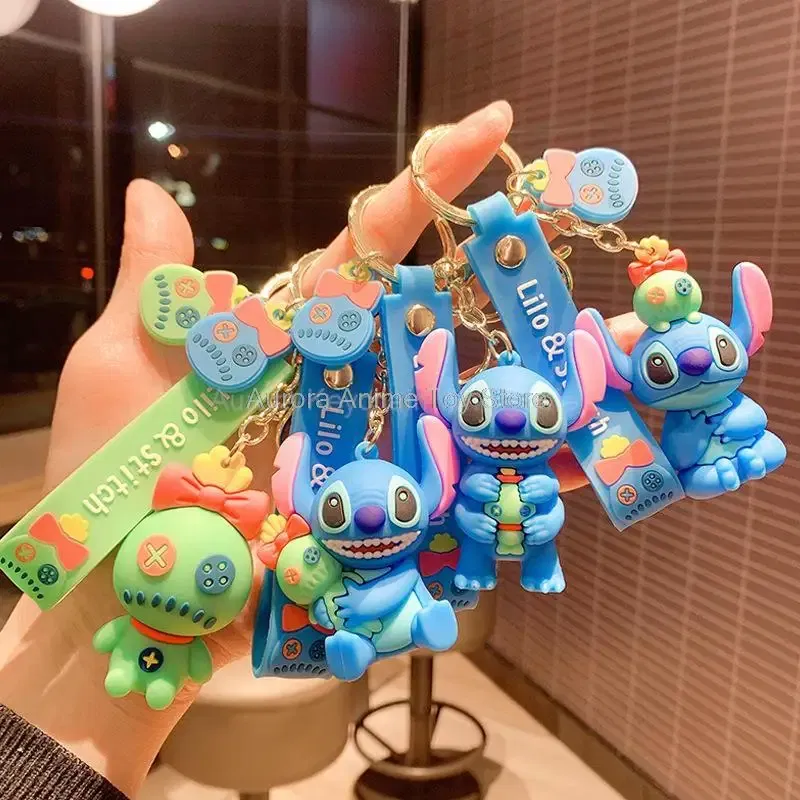 Color: champagne - Wholesale Anime Disney Keychain Mickey Mouse Minnie Lilo & Stitch Cartoon Keyring Kawaii Key Chain Car Pendant Kids Toys Gifts