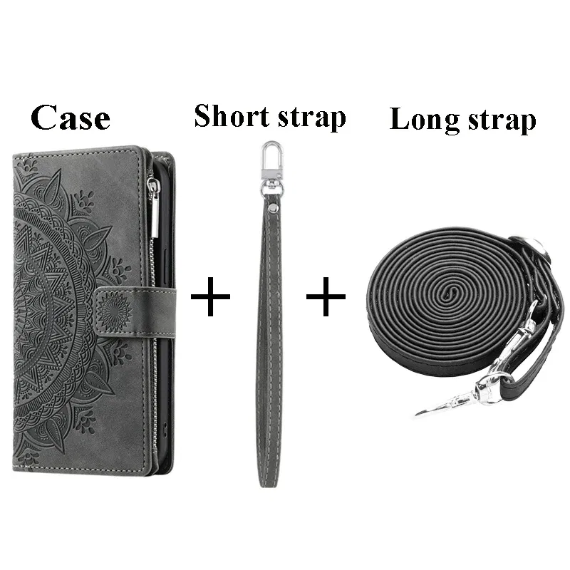 Color: Light Gray, Material: EVA - S 23 S24 Ultra 5G Leather Case for Samsung Galaxy S23 Ultra Flip Cover Zipper CrossBody Book Funda S 24 Plus S23 FE Wallet Etui