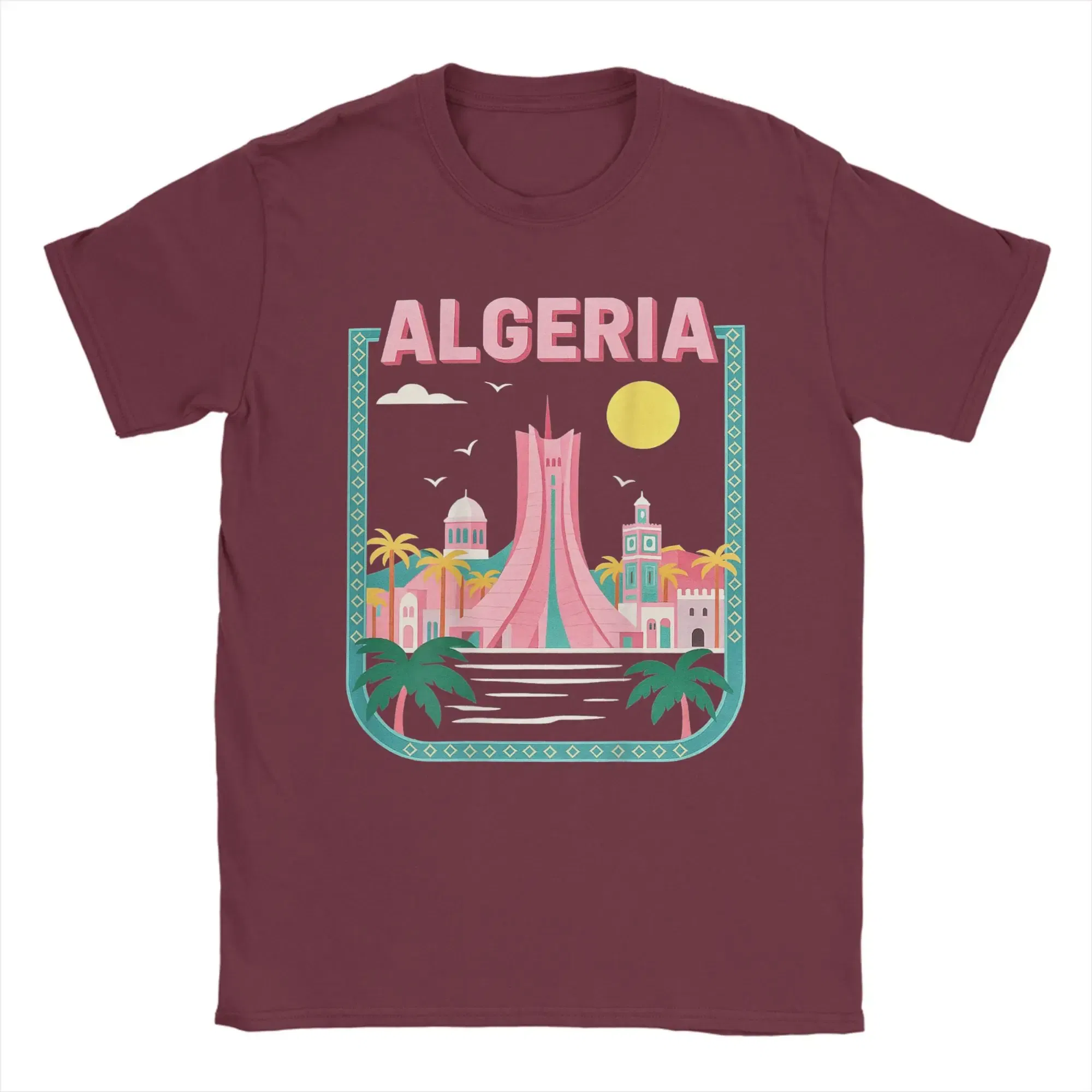 Color: Brown, Size: 4XL - Men Algeria DZ City Algerian T Shirts Africa Arab Pure Cotton Clothes Hipster Short Sleeve Crewneck Tees Gift Idea T-Shirt