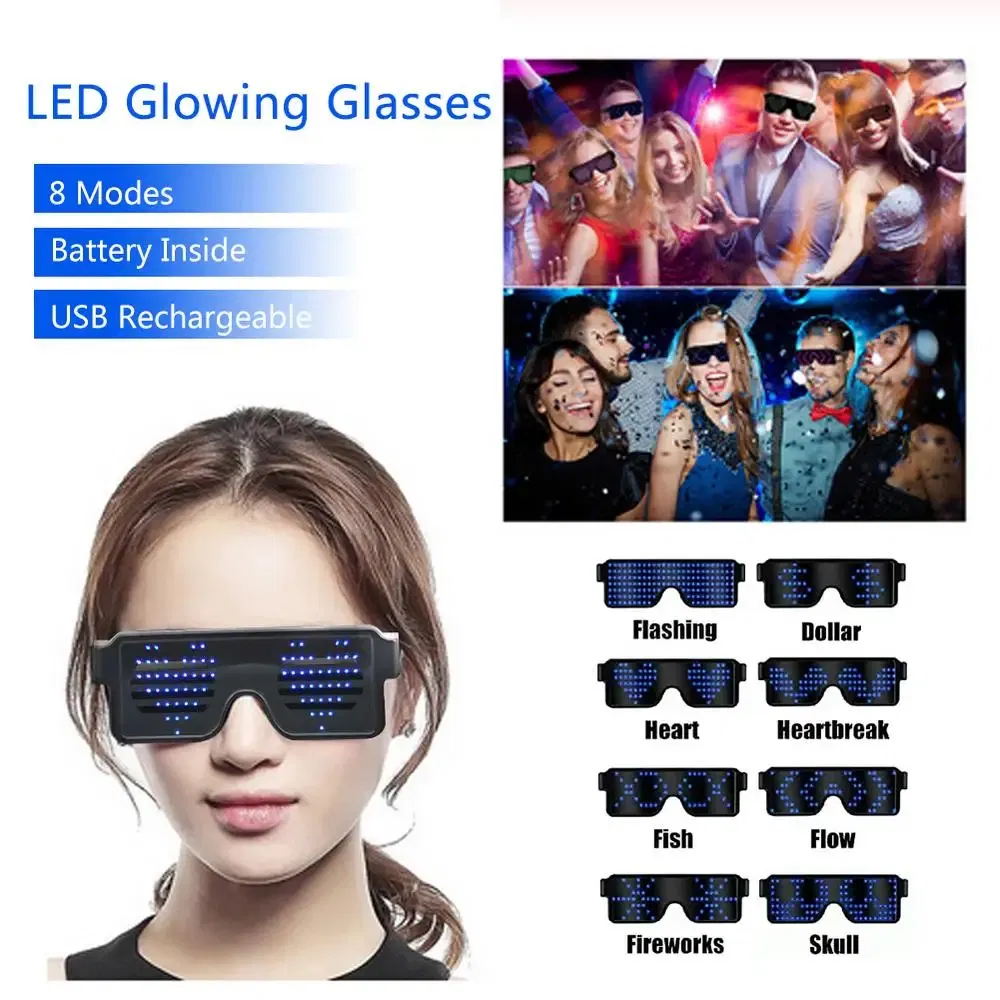 Color: multi - LED Glasses Party Luminous Glasses USB Charge Neon Glass Glowing Christmas Flashing Light Glow Sunglasses Holiday Party Supplies