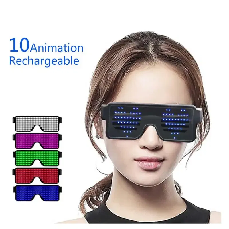 Color: multi - LED Glasses Party Luminous Glasses USB Charge Neon Glass Glowing Christmas Flashing Light Glow Sunglasses Holiday Party Supplies