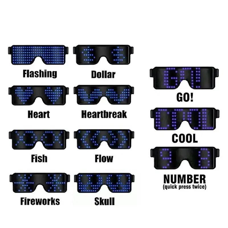Color: multi - LED Glasses Party Luminous Glasses USB Charge Neon Glass Glowing Christmas Flashing Light Glow Sunglasses Holiday Party Supplies