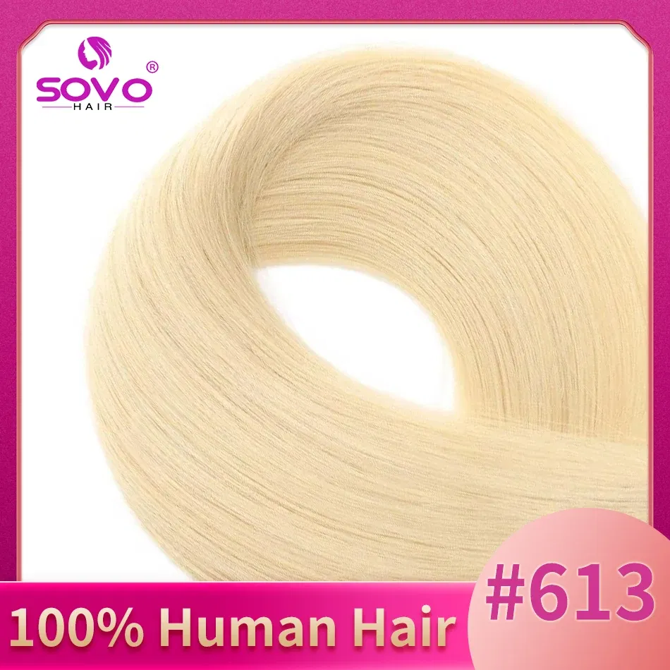 Color: #613, Length: 6inches - SOVO Clip In Hair Extensions Human Hair 3 Pieces Bone Straight Clip Ins Hair Extension 60-90G Real Natural European Hair 12-26"