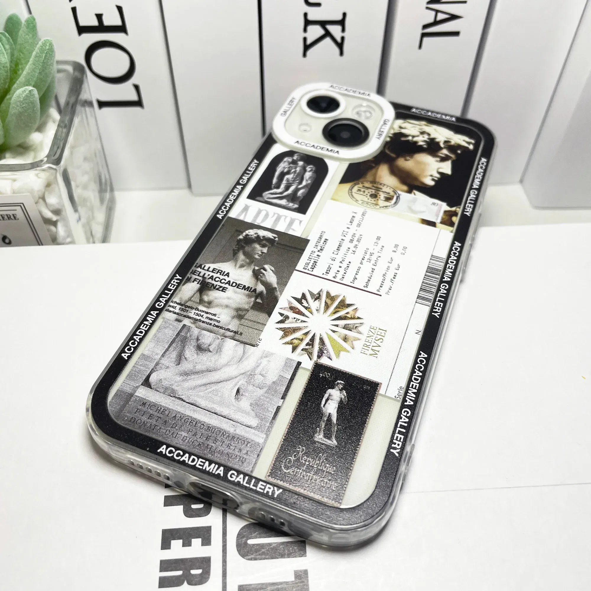 Color: black, Material: ABS - Van Gogh David Museum Tickets Stickers Collage Art Phone Case For iPhone 14 13 12 11 Pro Max Mini XS X XR SE 7 8 Plus Soft Cover