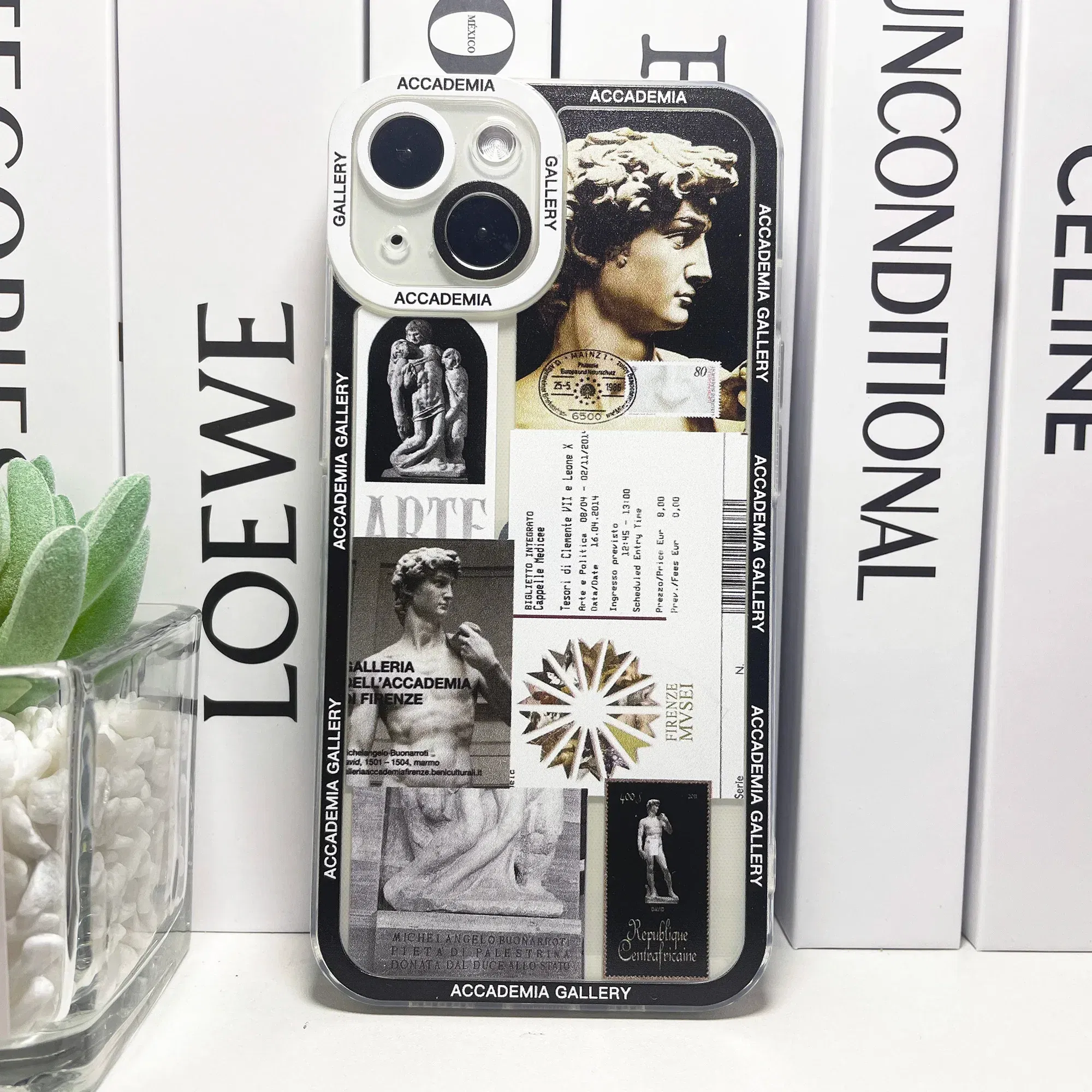 Color: black, Material: ABS - Van Gogh David Museum Tickets Stickers Collage Art Phone Case For iPhone 14 13 12 11 Pro Max Mini XS X XR SE 7 8 Plus Soft Cover