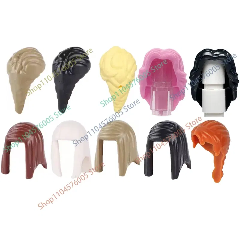 Color: DEEP BLUE - MOC Brown Hair Building Blocks City Figures Body Creative Accessory Blond Gold White Parts DIY Hats Mini Bricks Assemble Toy S04