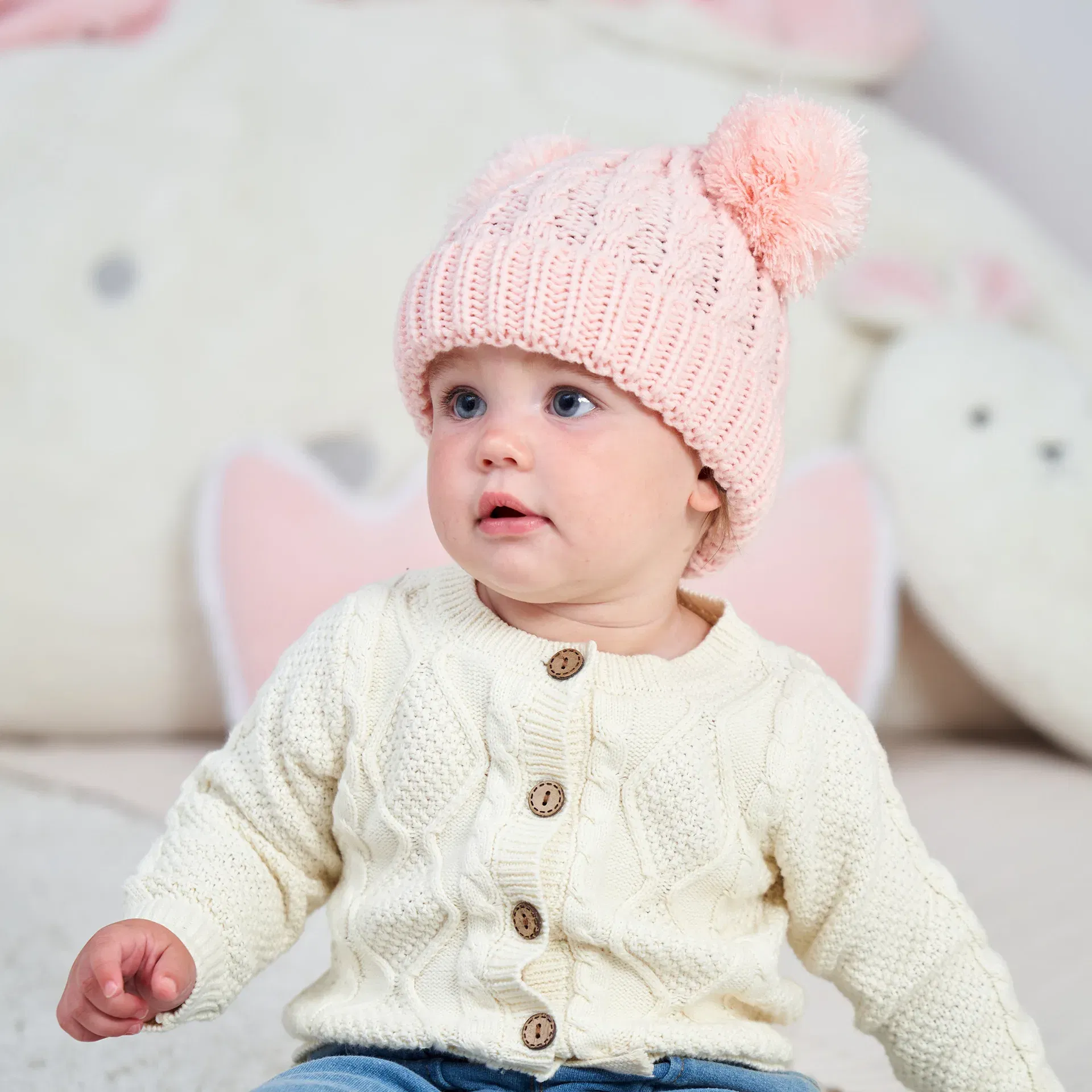 Color: WHITE - Autumn Winter Baby Hat for Girls Beanie Bonnet Kids Cute Pompoms Knit Hats Solid Newborn Accessories Warmer Stuff Toddler Cap