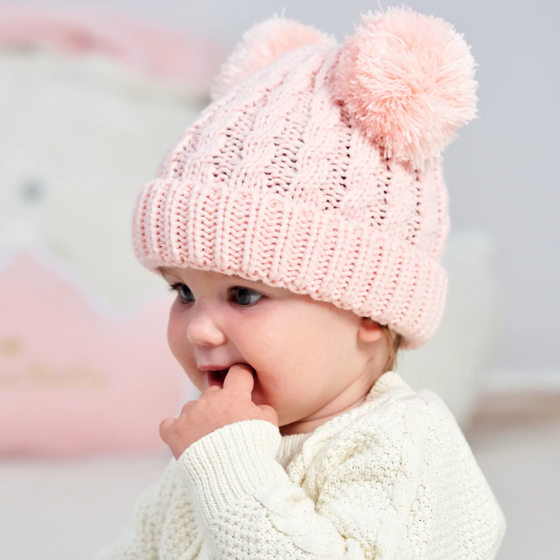Color: WHITE - Autumn Winter Baby Hat for Girls Beanie Bonnet Kids Cute Pompoms Knit Hats Solid Newborn Accessories Warmer Stuff Toddler Cap
