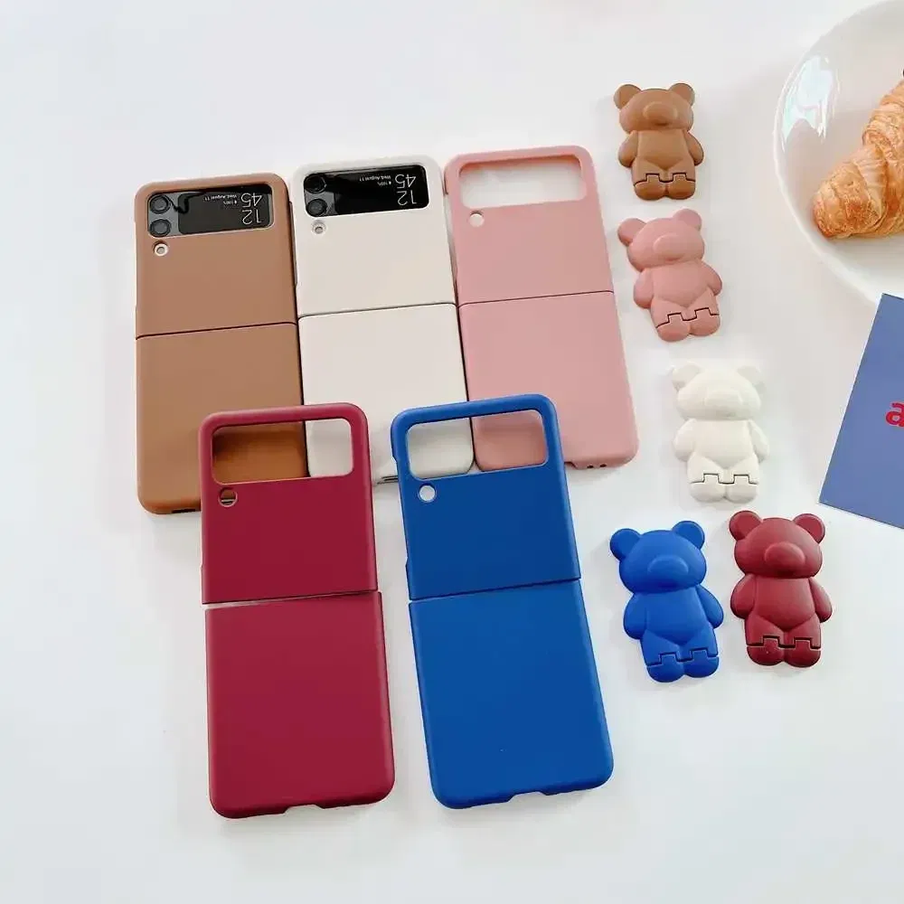 Color: Brown, Material: Aluminum - 3D Bear Bracket Kickstand Cute Case For Samsung Galaxy Z Flip 5 4 3 Hard Phone Case For Samsung Z Flip 3 4 Flip5 ZFlip4 Cover