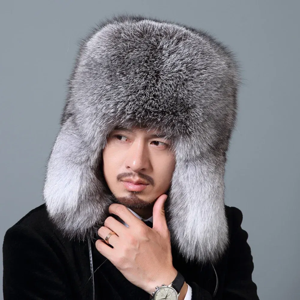Color: Dark Grey, Hat Size: 60/61, Ships From: CHINA - Men Real Fur Beanies Hat Mongolian Hat Unique Process Fox Tail Design Luxury Winter Warm Hats For Fashion Men Bomber Hat
