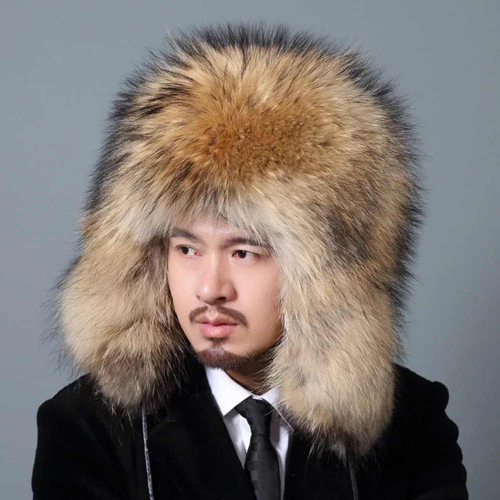 Color: Dark Grey, Hat Size: 60/61, Ships From: CHINA - Men Real Fur Beanies Hat Mongolian Hat Unique Process Fox Tail Design Luxury Winter Warm Hats For Fashion Men Bomber Hat