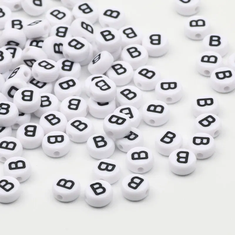 Color: WHITE, Item Diameter: 2mm - 50/100pcs/lot 7x4mm White Round A-Z Alphabet Letter Acrylic Loose Spacer Beads for Jewelry Making Diy Bracelet Accessories
