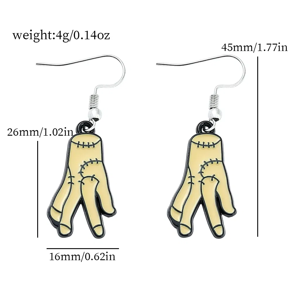 Metal Color: BROWN, Ships From: CHINA - Trend TV Wednesday Addams Earrings Cosplay Props Thing Hand Letter W Pendant Ear Drop Earrings for Women Jewelry Accessories